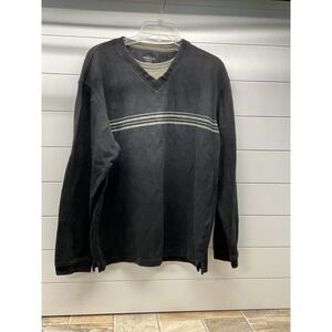 Van Heusen Studio Mens Black Olive Striped Layered V-Neck Pullover Sweater L